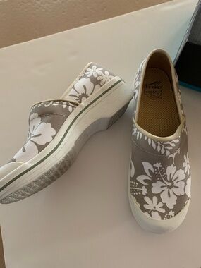 Dansko Taupe and White Floral Slip-On Casual Shoes